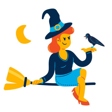 Witch with raven flying on broom PNG, SVG