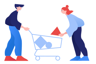 Couple putting items in shopping cart PNG, SVG