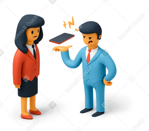 3D Business woman and business man receiving an important call Illustration in PNG, SVG