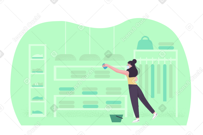 Woman cleaning a clothing store PNG, SVG