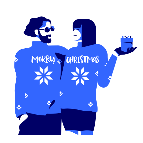 Couple in Christmas sweaters Illustration in PNG, SVG
