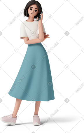 3D 年轻女子在手机上讲话 PNG, SVG