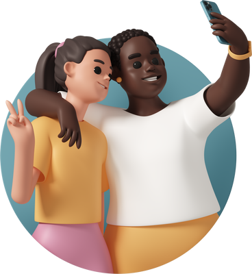 Two friends taking selfie by smartphone PNG, SVG