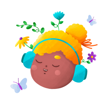 Girl meditating with headphones on PNG, SVG
