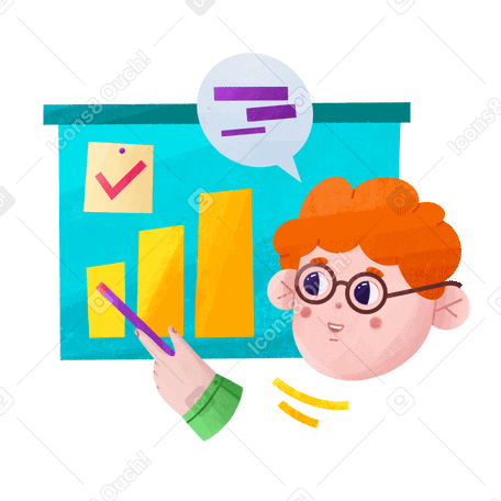 young businessman presenting his work by pointing to the chart Illustration in PNG, SVG