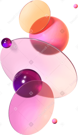 3D compostition of transparent lenses and glossy spheres PNG, SVG