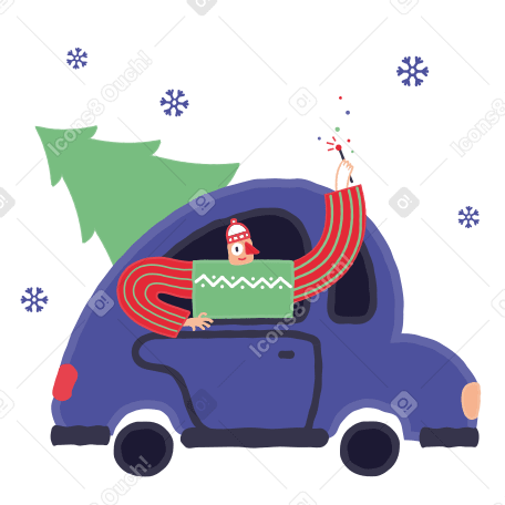 크리스마스 트리를 들고 차를 운전하는 남자 PNG, SVG