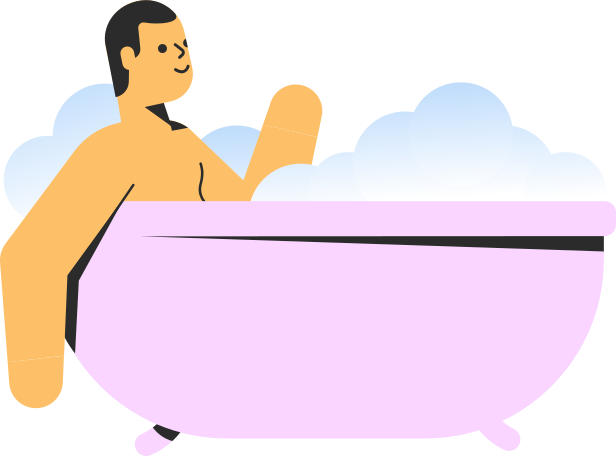 Illustration man lies in bathtub with foam aux formats PNG, SVG