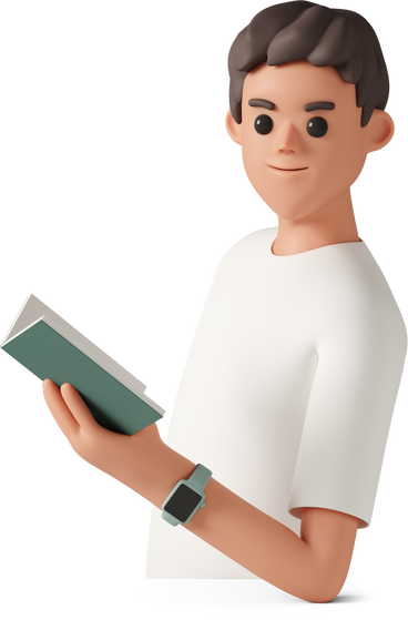 Вид сбоку на молодого человека в смарт-часах и с книгой в руках в PNG, SVG