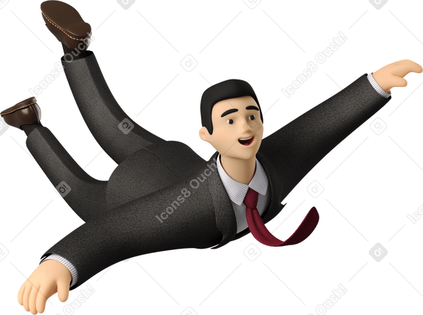 3D flying businessman in black suit PNG, SVG