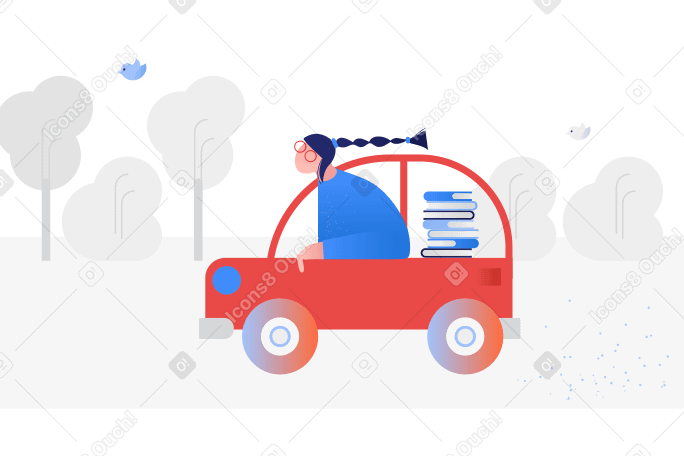 Woman delivering books by car PNG, SVG