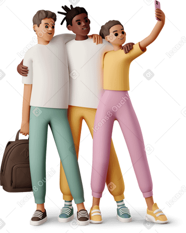 3D young people taking a selfie Illustration in PNG, SVG