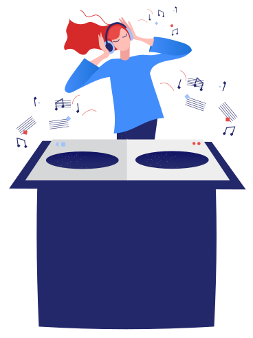 Female dj in headphones listening to music PNG, SVG