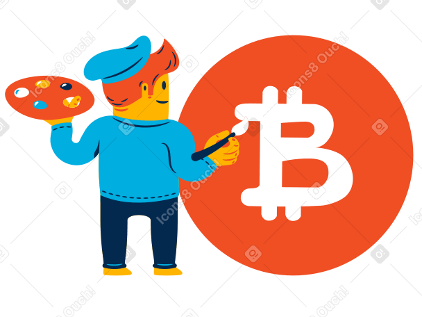 Artista che dipinge un segno bitcoin PNG, SVG