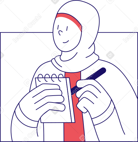muslim woman writing something in a notebook PNG, SVG