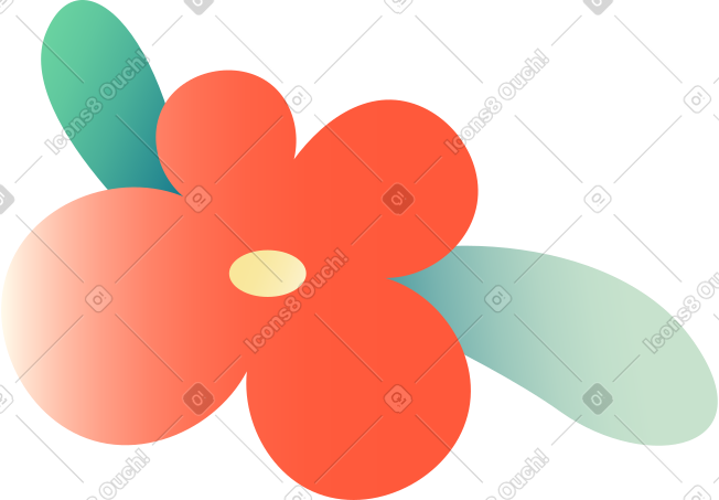 带叶子的红花 PNG, SVG