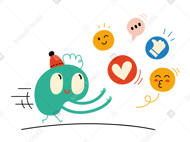 Character collects social media icons Illustration in PNG, SVG