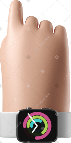 3D Back view of a white skin hand with smartwatch turned on pointing up PNG, SVG