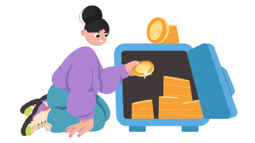 Girl putting a coin in the safe PNG, SVG