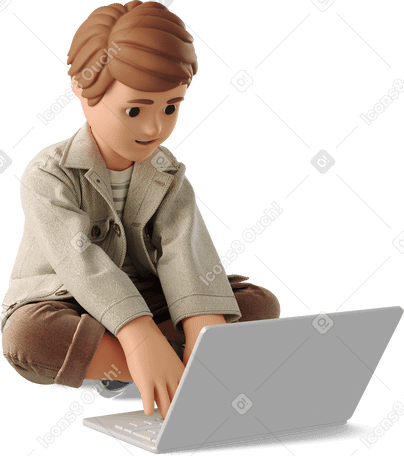 3D boy with laptop Illustration in PNG, SVG