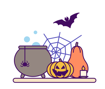 Pumpkins, cobweb and cauldron as halloween decorations PNG, SVG