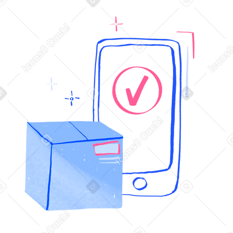 Order completed on a phone with a delivery box Illustration in PNG, SVG