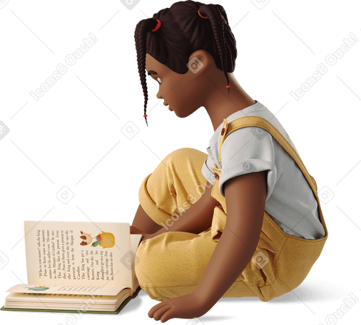 3D little girl reading Illustration in PNG, SVG