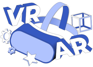 Lettering VR/AR with VR glasses and gears text PNG, SVG