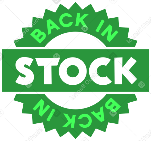 lettering back in stock green circle text PNG, SVG