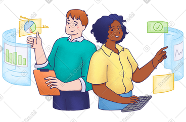 Man and woman working with virtual screens together PNG, SVG