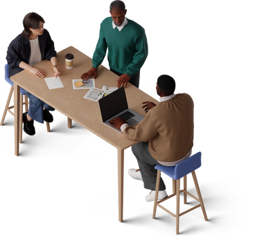 isometric view of colleagues discussing the project PNG, SVG