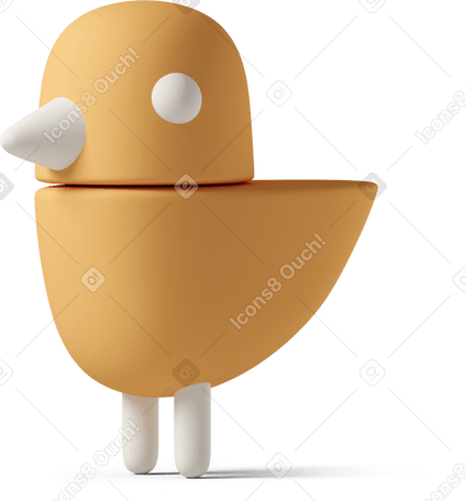 3D orange bird figurine turned left Illustration in PNG, SVG