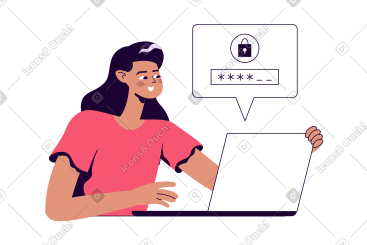 Woman enters a password on a laptop PNG, SVG