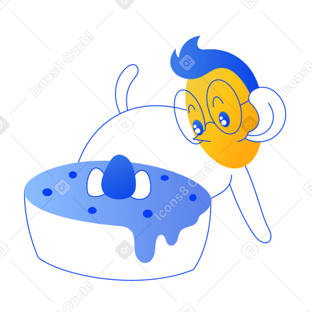 Character licks and wants to eat a cake PNG, SVG