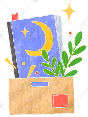 Box with a magical set of items Illustration in PNG, SVG
