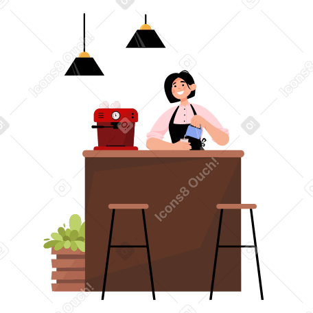 Barista girl making coffee Illustration in PNG, SVG