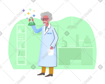 拿着科学烧瓶的年长男性科学家 PNG, SVG