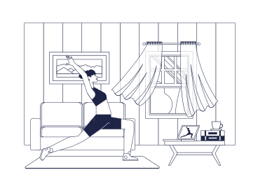 Mujer haciendo ejercicios de yoga en casa con clases en línea PNG, SVG