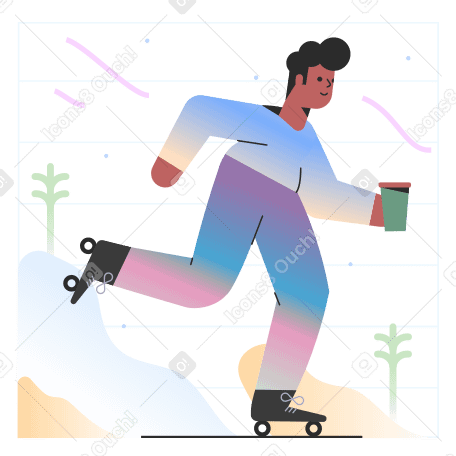 Man on roller skates with a glass in hand Illustration in PNG, SVG