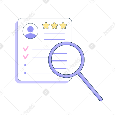 Candidate's CV and magnifying glass Illustration in PNG, SVG
