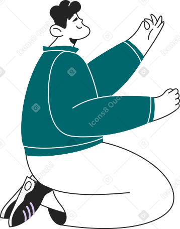 squatting man holding something in his hand Illustration in PNG, SVG