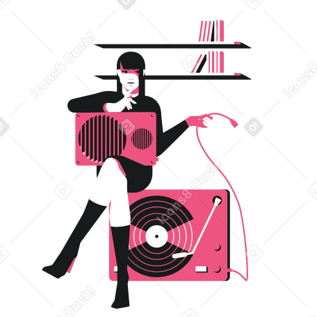 Woman turned off the turntable to take a break PNG, SVG
