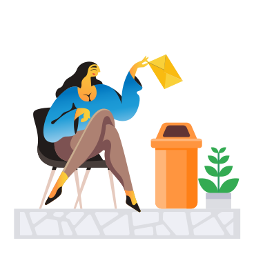 Woman throwing letter into trash bin PNG, SVG