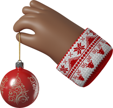 Dark brown skin hand holding a Christmas ball PNG, SVG