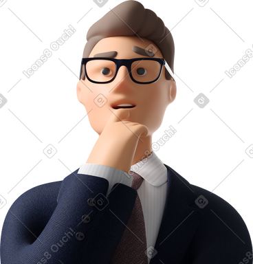 Close up of pondering businessman in dark blue suit PNG, SVG