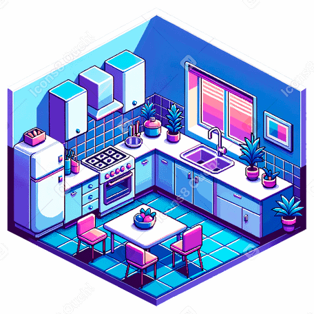 Pixel isométrico pequeno interior de cozinha PNG, SVG