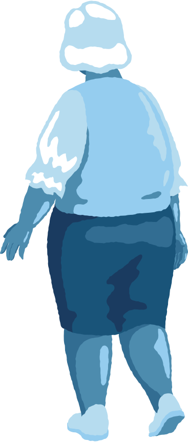 Old curvy woman standing back PNG, SVG