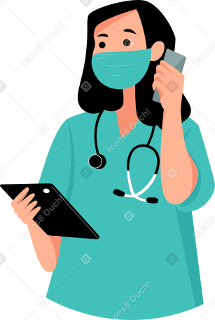 doctor with tablet and phone Illustration in PNG, SVG