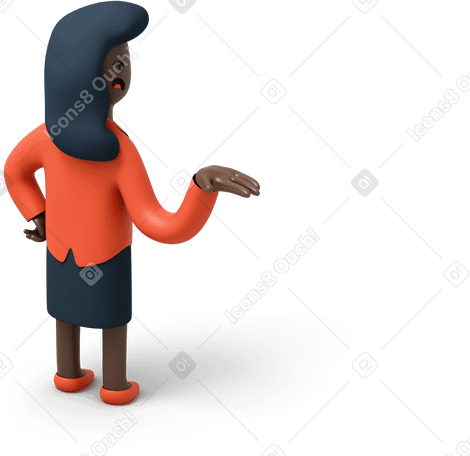 3D Back view of black businesswoman raising her hand up and looking right Illustration in PNG, SVG