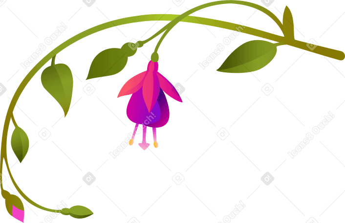 Flores fucsias en una pequeña ramita PNG, SVG